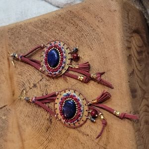 Free People Beaded Beaches Leather Earrings NWT OS